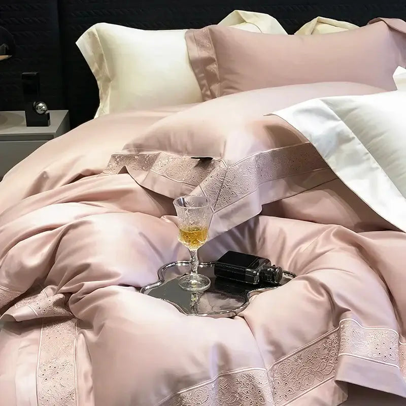 Lavender and silver 1200tc luxury embroidery bedding set bedroom