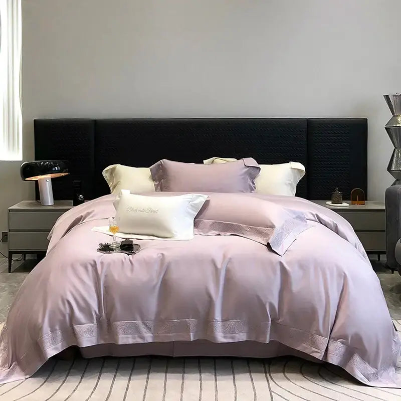 Lavender and silver 1200tc luxury embroidery bedding set bedroom