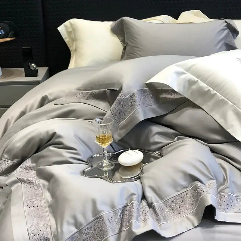 Lavender and silver 1200tc luxury embroidery bedding set bedroom