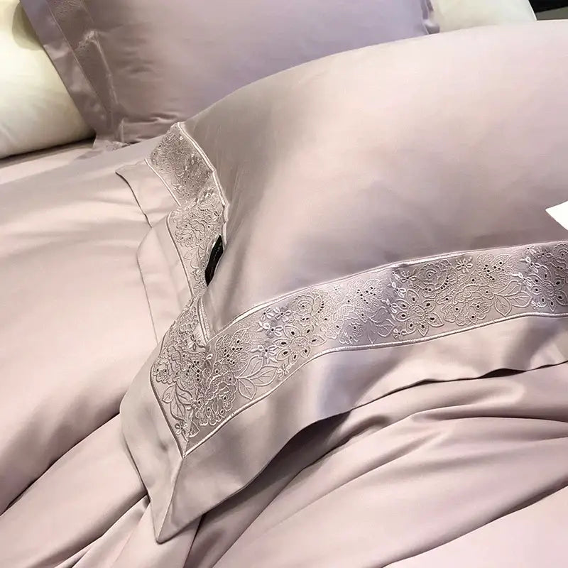 Lavender and silver 1200tc luxury embroidery bedding set bedroom
