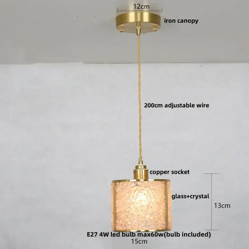 Lavender crystal glass led pendant light kitchen brass finish