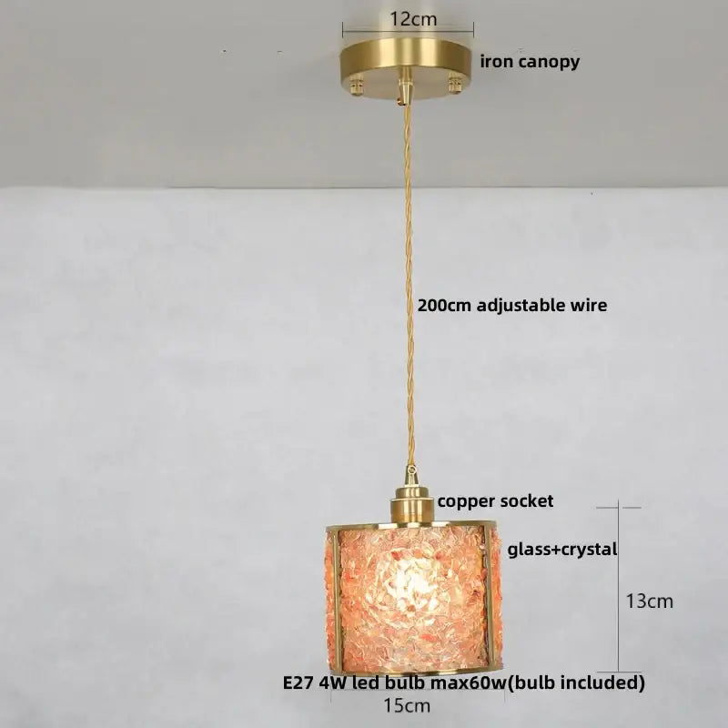 Lavender crystal glass led pendant light kitchen brass finish