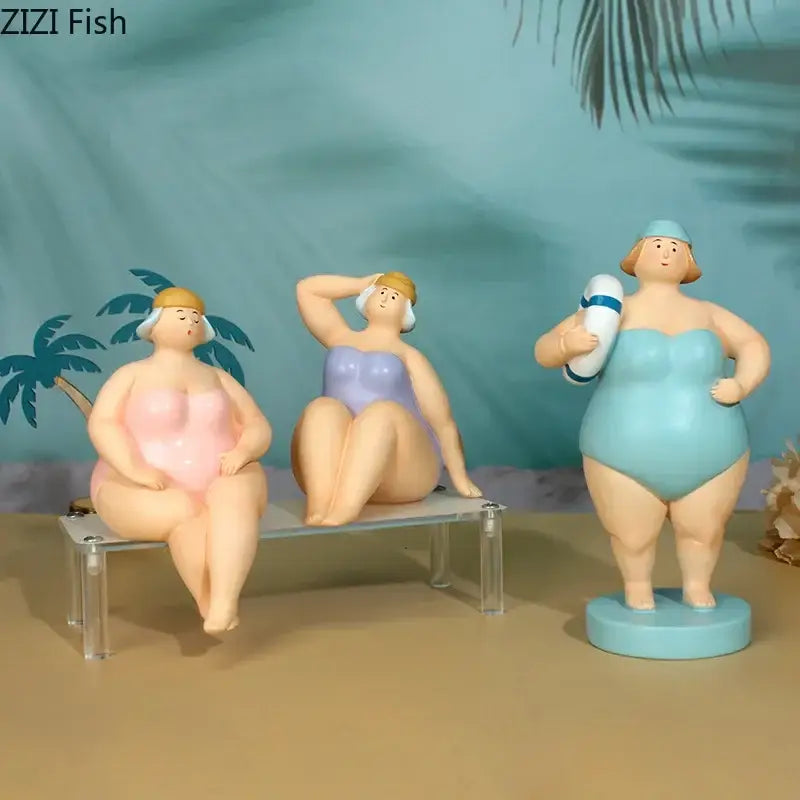 Lavender & pink beach swimsuit women resin figurines living room decor