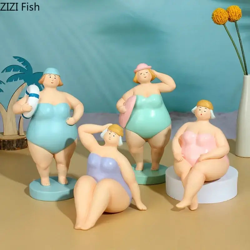 Lavender & pink beach swimsuit women resin figurines living room decor