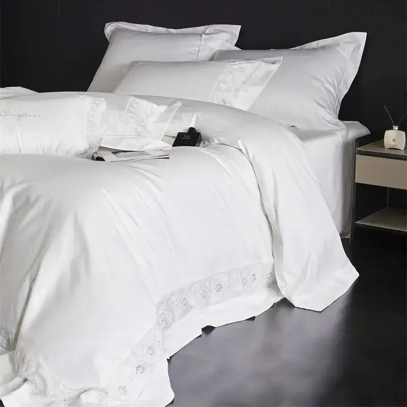 Lavender & silver lace embroidery bedding set bedroom luxe satin