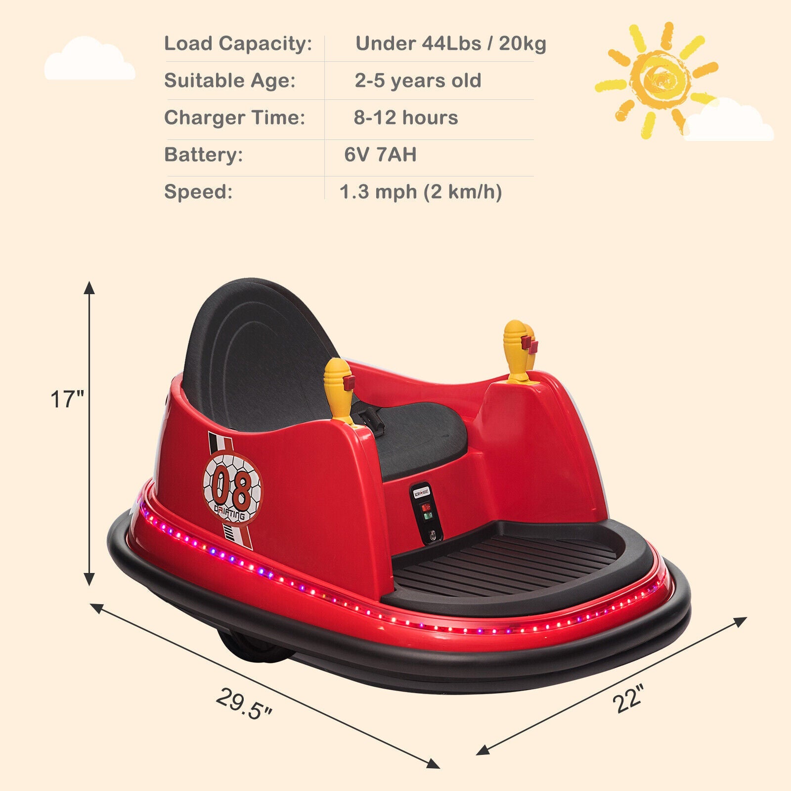 LEADZM 6V 7A.h Red Bumper Car - Exciting Ride for Kids!