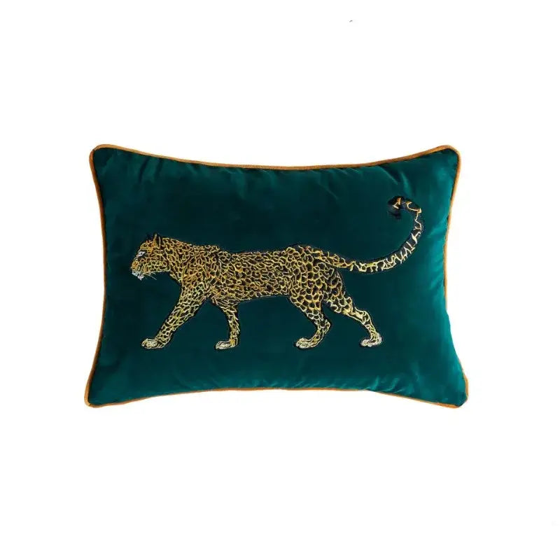 Leopard embroidered decorative pillowcase teal & gold living room