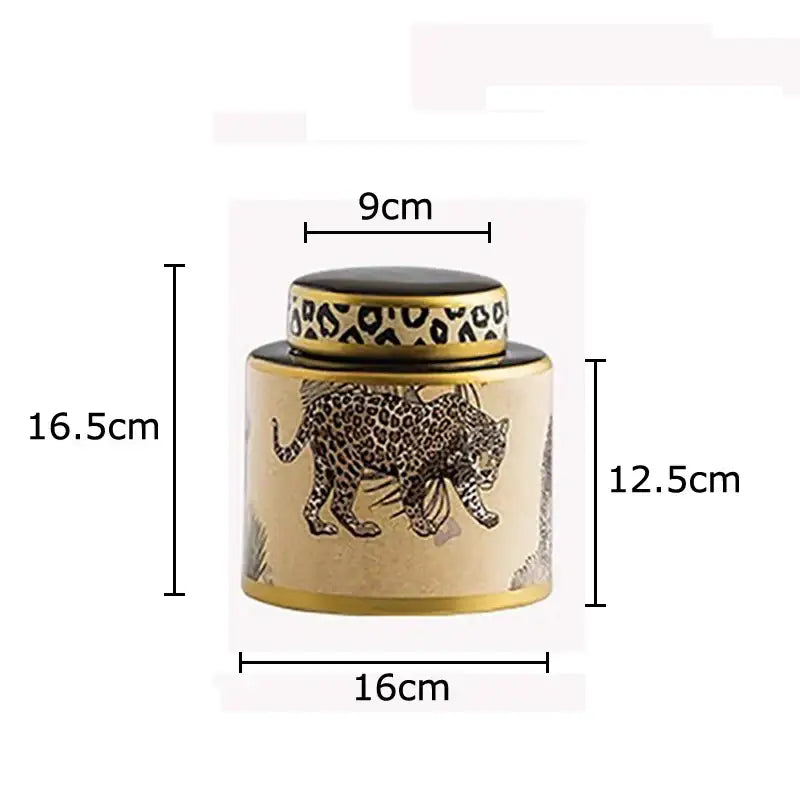 Leopard pattern cream ceramic storage jar bedroom jewelry canister