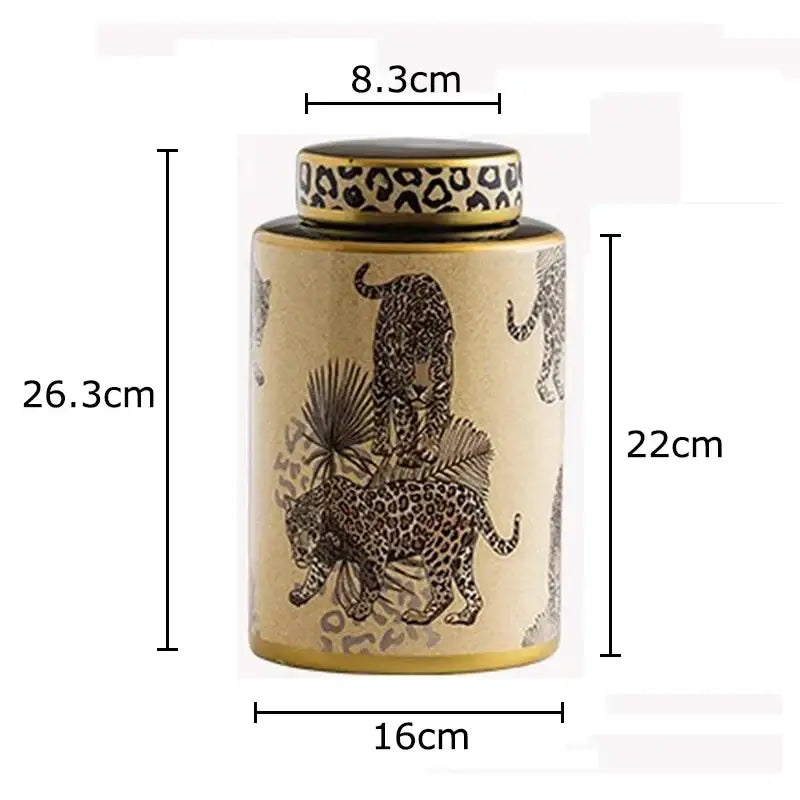 Leopard pattern cream ceramic storage jar bedroom jewelry canister