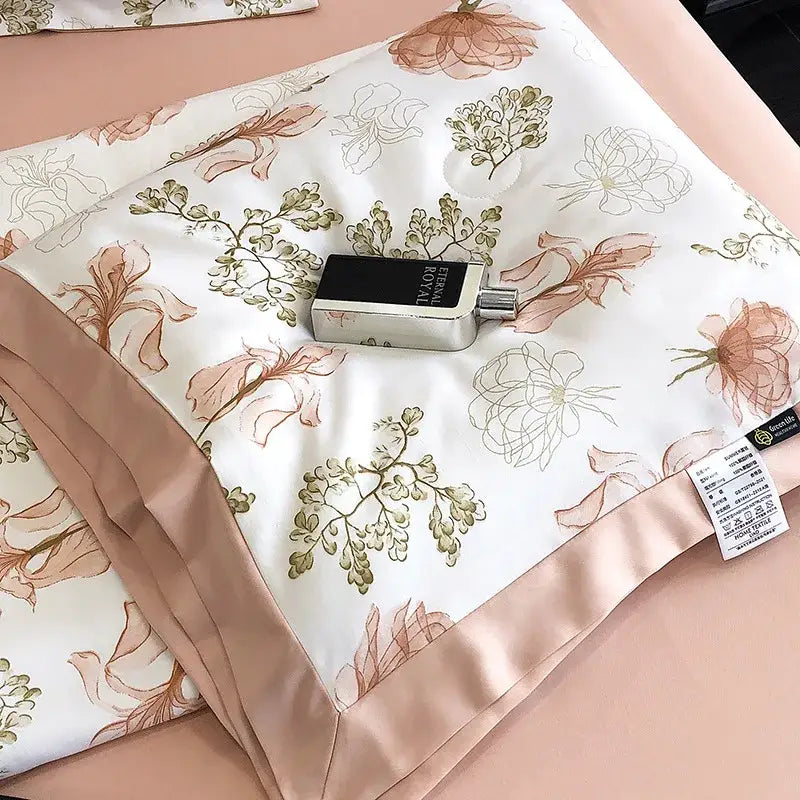 Leopard print cream & blue satin pillow sham bedroom decor