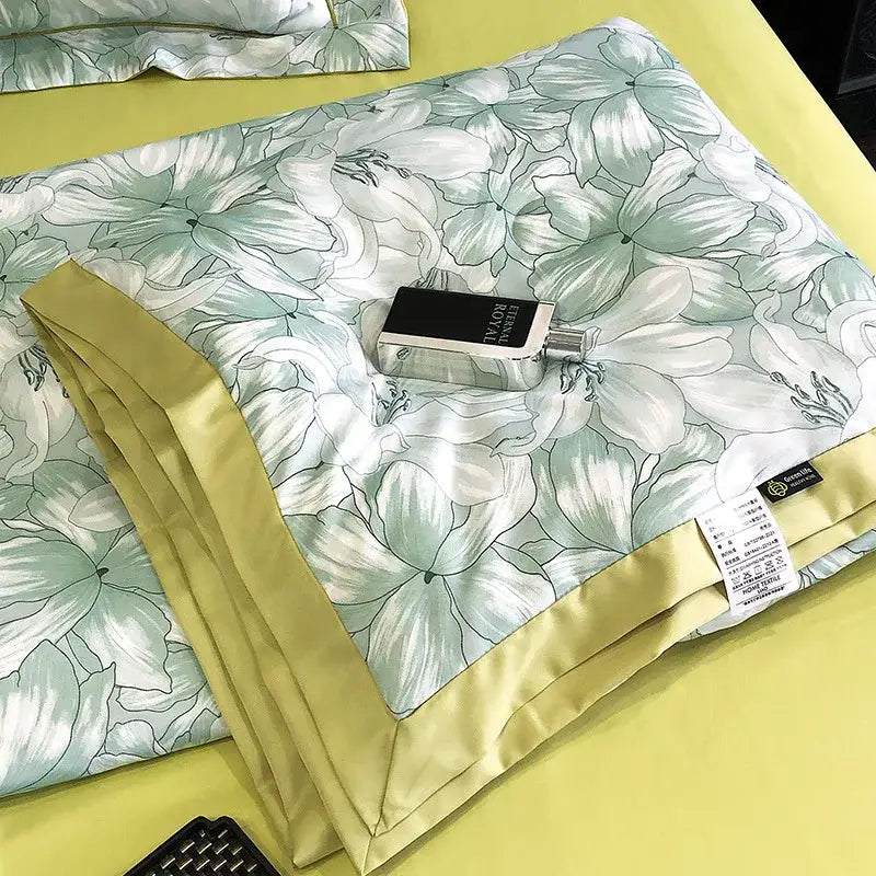 Leopard print cream & blue satin pillow sham bedroom decor