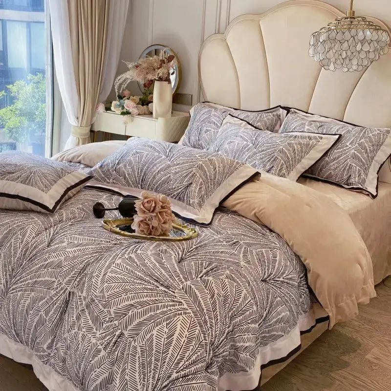 Leopard print velvet bedding set bedroom ruffled decor