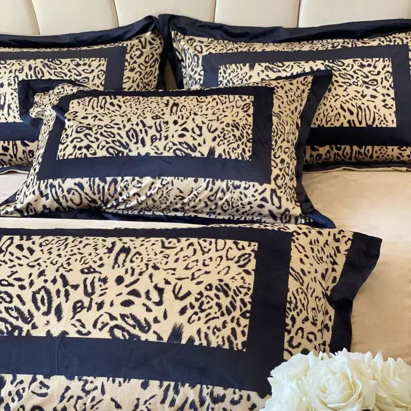 Leopard print velvet bedding set bedroom ruffled decor