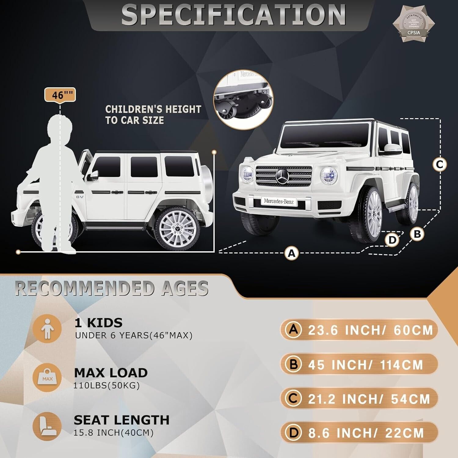 Mercedes-Benz G500 Licensed Electric Kids Ride-On Car with Remote Control and LED Lights - 12V