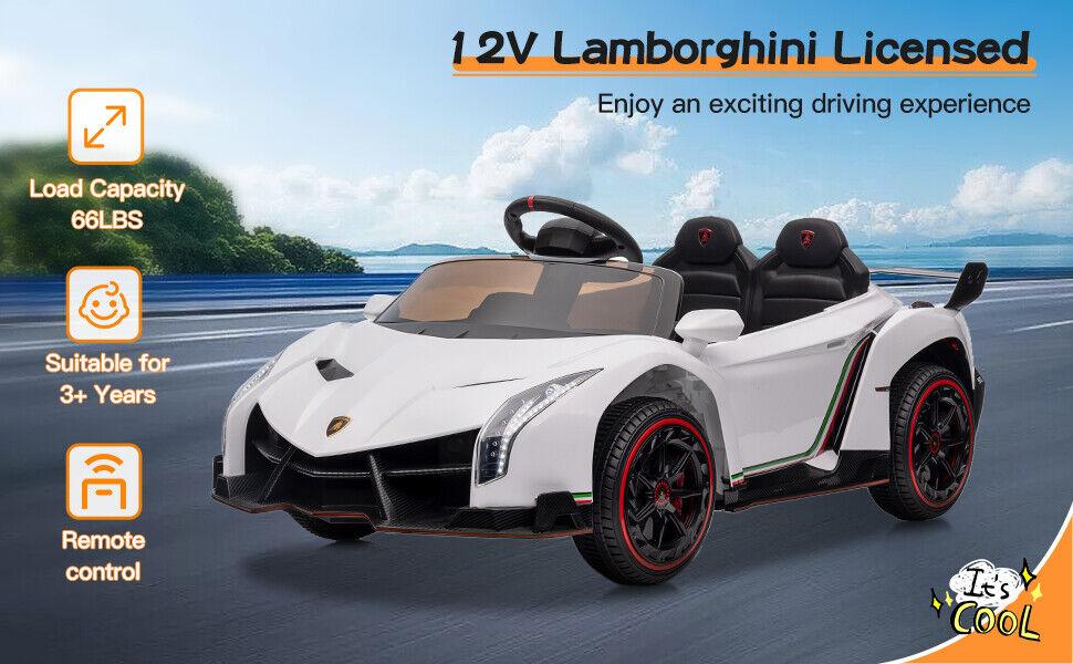 Licensed 12V Lamborghini 2-Seater Kids Ride On Car - White
