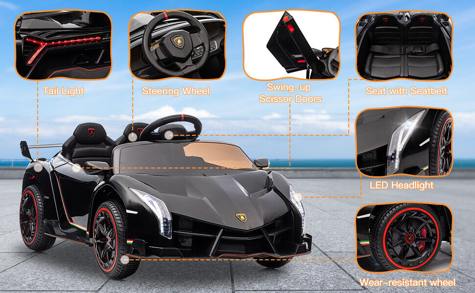 Licensed 12V Lamborghini Electric Ride-On Car for Kids with 2 Seats and Remote Control