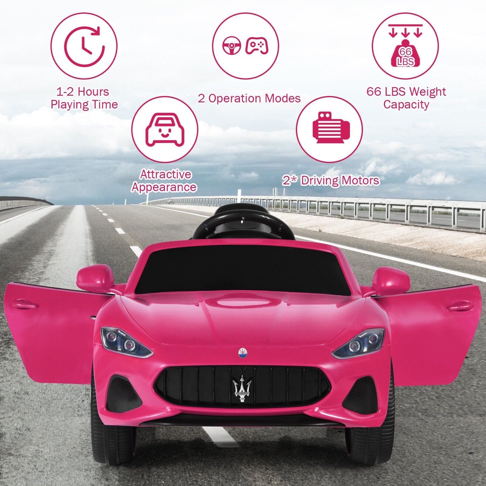 Licensed 12V Maserati GranCabrio Kids Ride-On Car with Lights and Remote Control