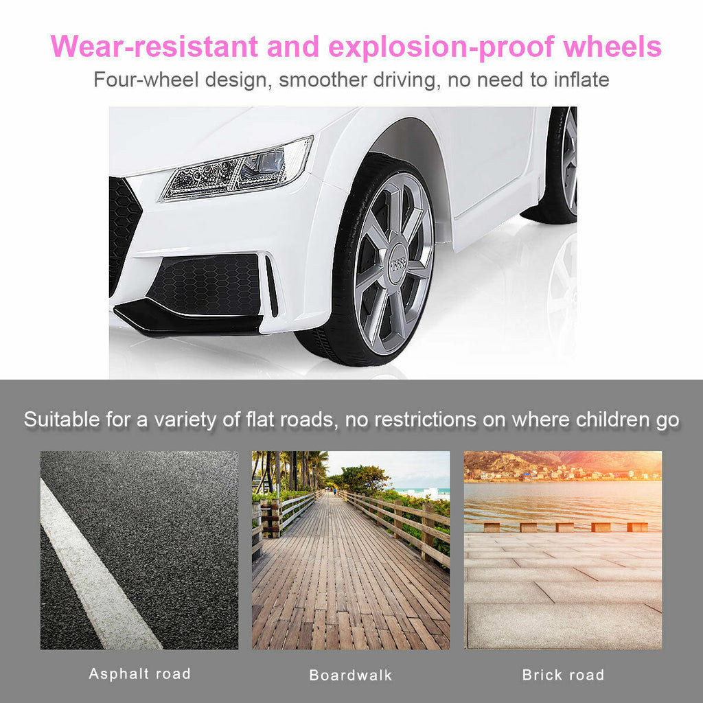 Licensed Audi TT RS Electric Ride-On Car for Kids with Remote Control and MP3 Player - White