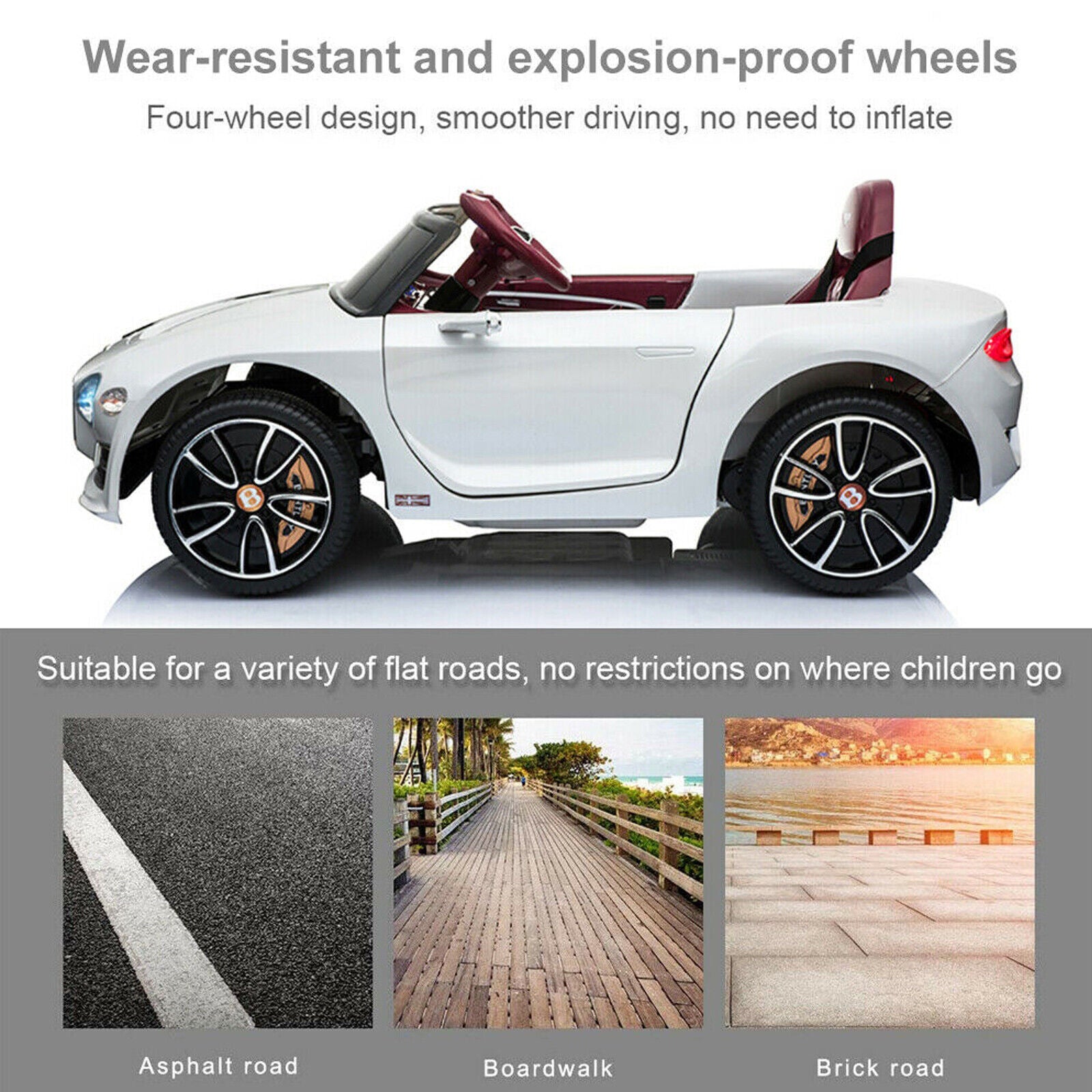 12V Electric Ride-On Car for Kids with Remote Control, LED Lights, and MP3 Player - Bentley Style in White