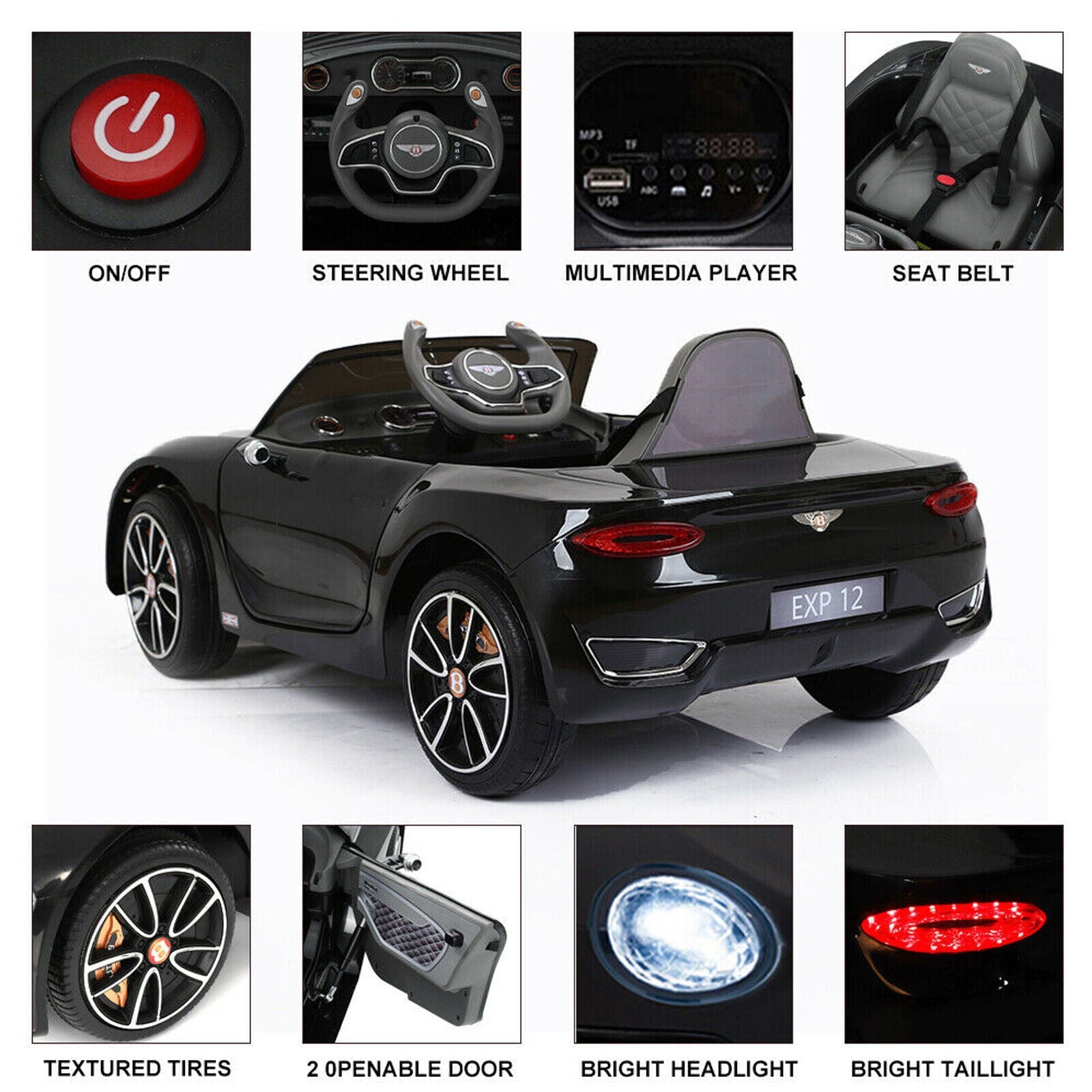 Electric Bentley Style Ride-On Car for Kids with Remote Control and MP3 Player
