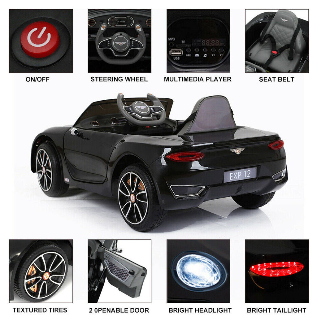 Bentley Style 12V Electric Ride On Toy Car with Remote Control and LED Lights