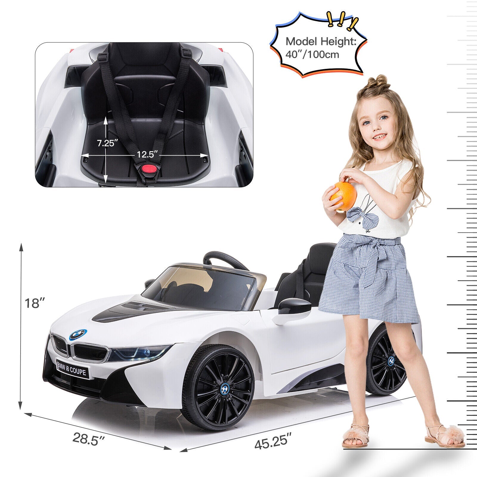 Licensed BMW I8 Style 12V Electric Ride-On Car for Kids with Remote Control