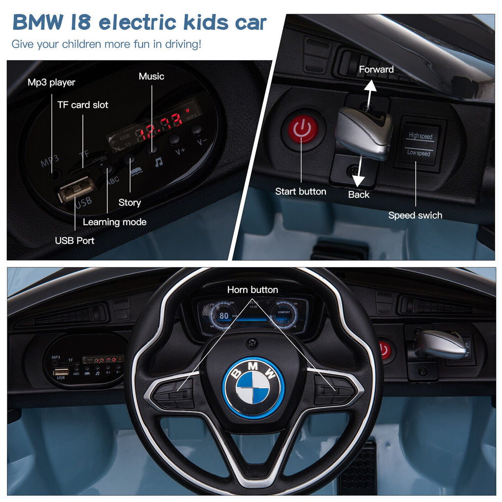 Licensed BMW I8 Electric Ride-On Car for Kids with MP3 and Remote Control - Blue