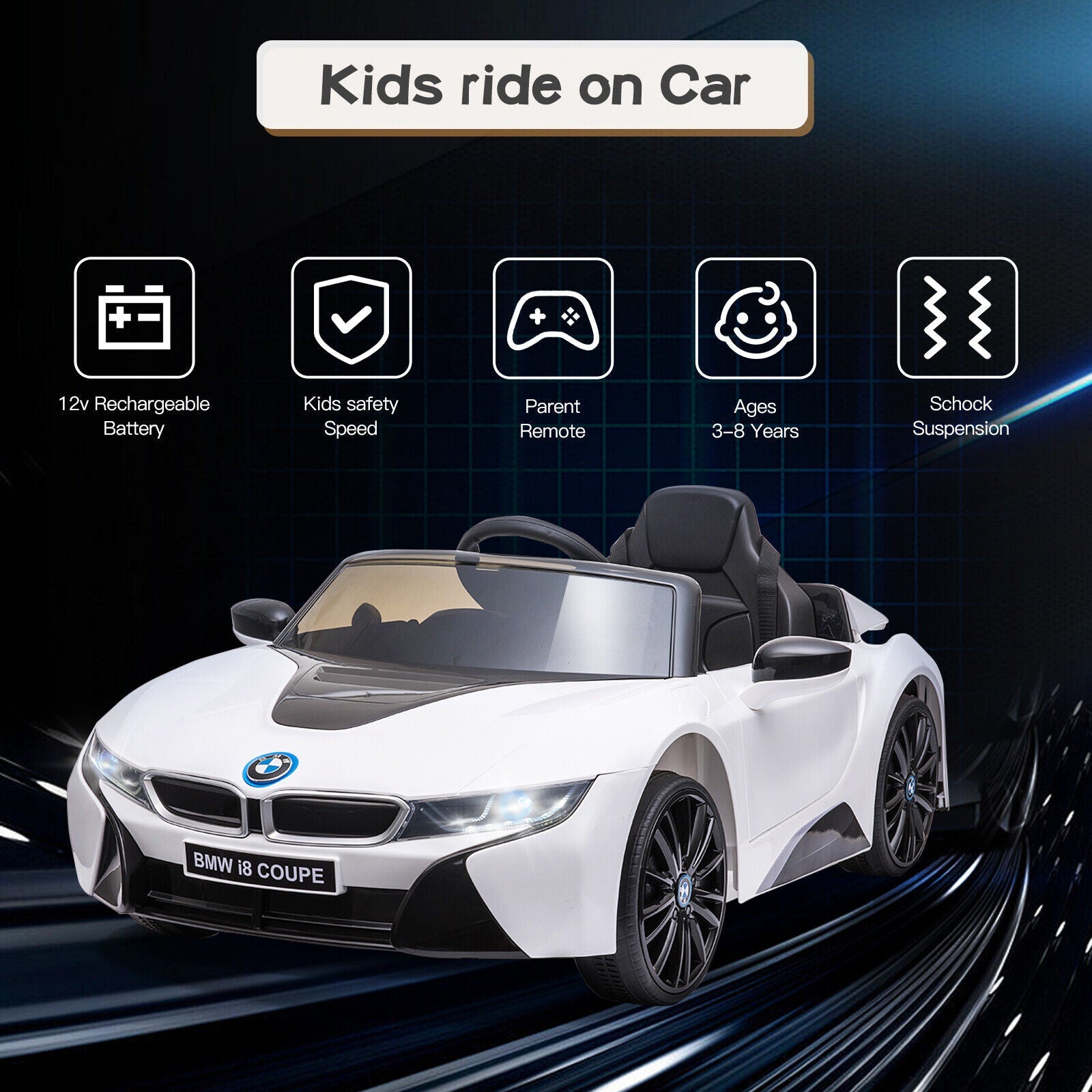 Licensed BMW I8 Electric Ride-On Car for Kids with Remote Control - 12V
