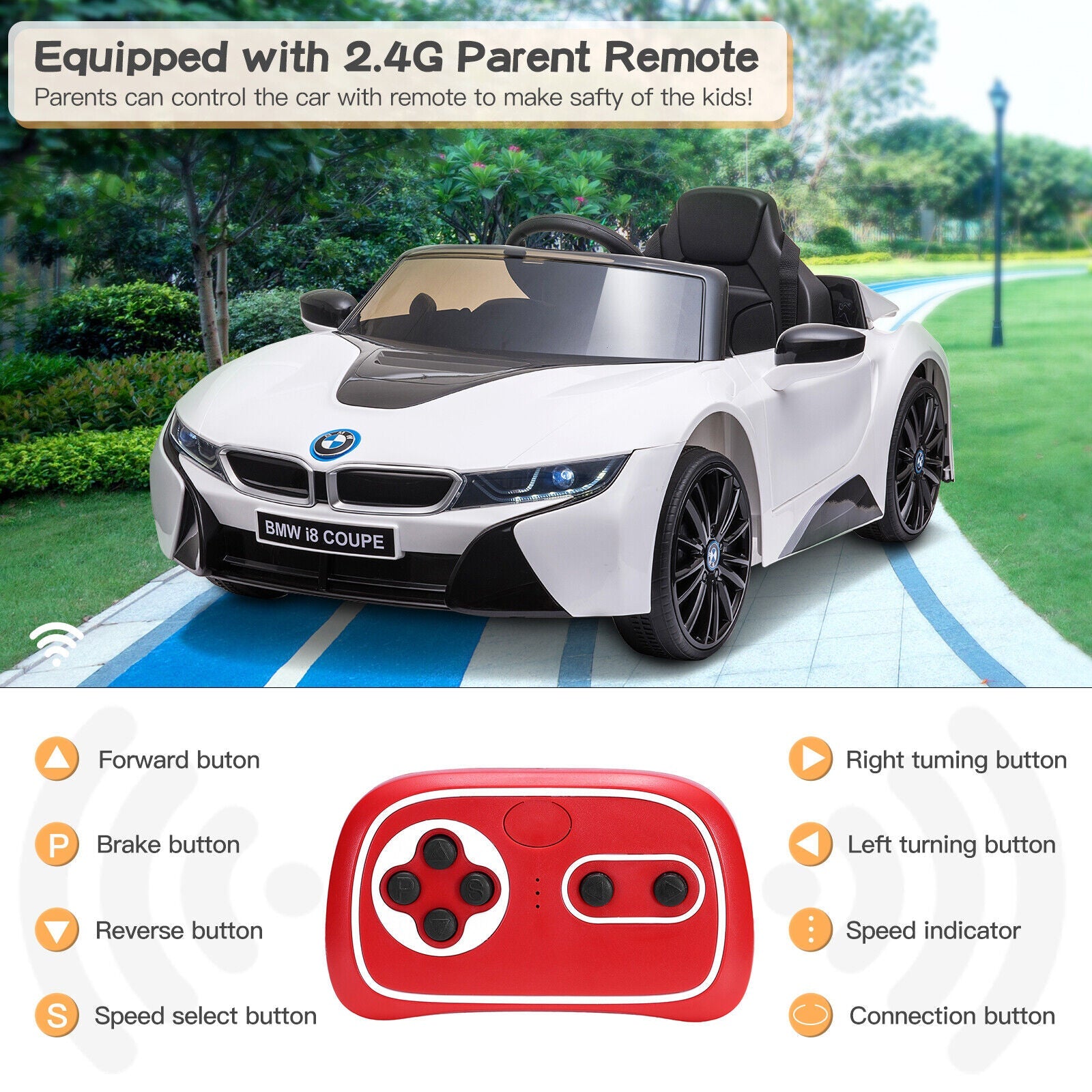 Licensed BMW i8 Kids Ride-On Car with Remote Control, MP3 Player, and LED Lights - 12V Electric Vehicle
