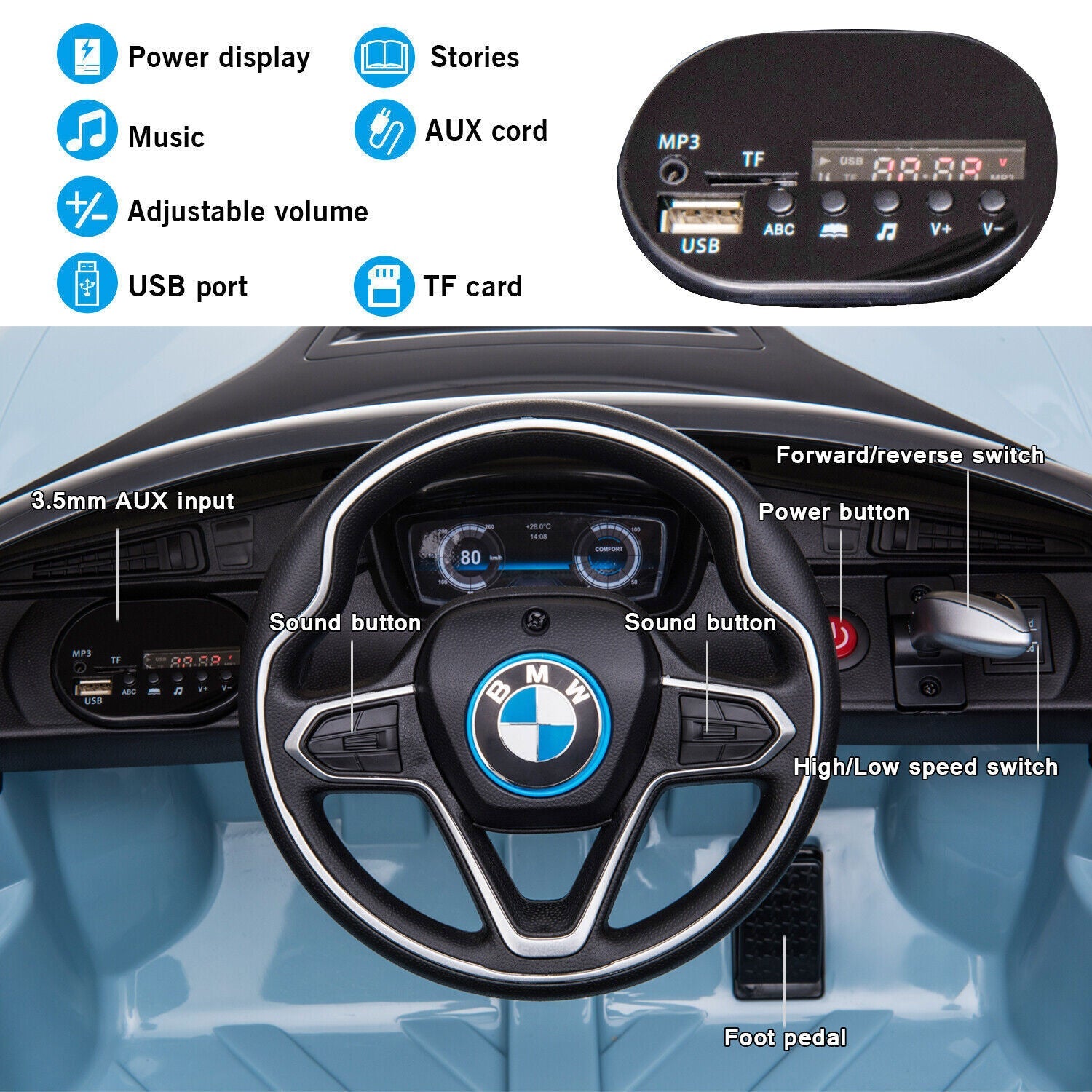 12V BMW I8 Electric Ride-On Car for Kids with 2.4G Remote Control