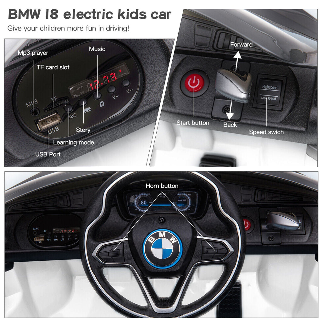 Licensed BMW I8 White Electric Ride-On Car for Kids with MP3 and Remote Control - 12V