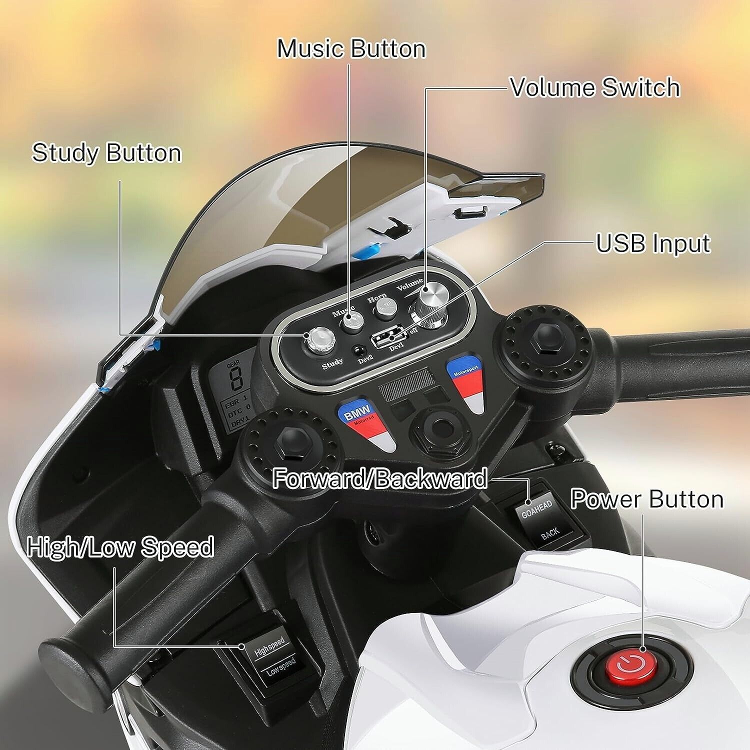 Licensed BMW Multi-Terrain Kids Motorcycle Ride-on Toy - 12V Battery Powered for Toddlers