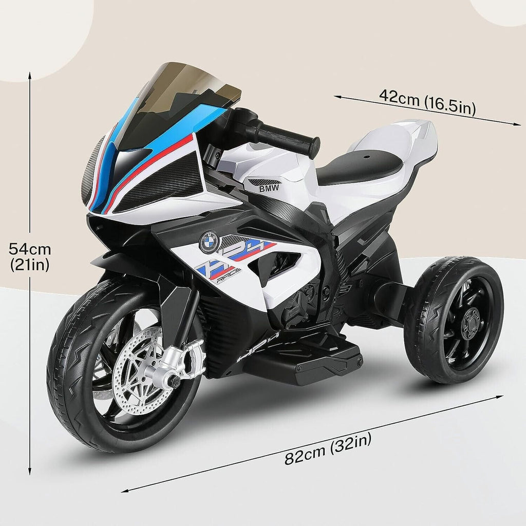 Licensed BMW 3-Wheel Electric Ride-On Motorcycle for Kids with Lights - White
