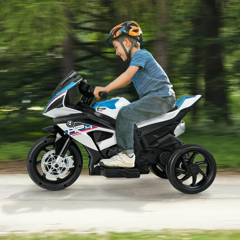 Licensed BMW 3-Wheel Electric Ride-On Motorcycle for Kids with Lights - White