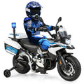 Licensed BMW Police Motorcycle Ride-On for Kids with Music and Lights - 12V White Dirt Bike