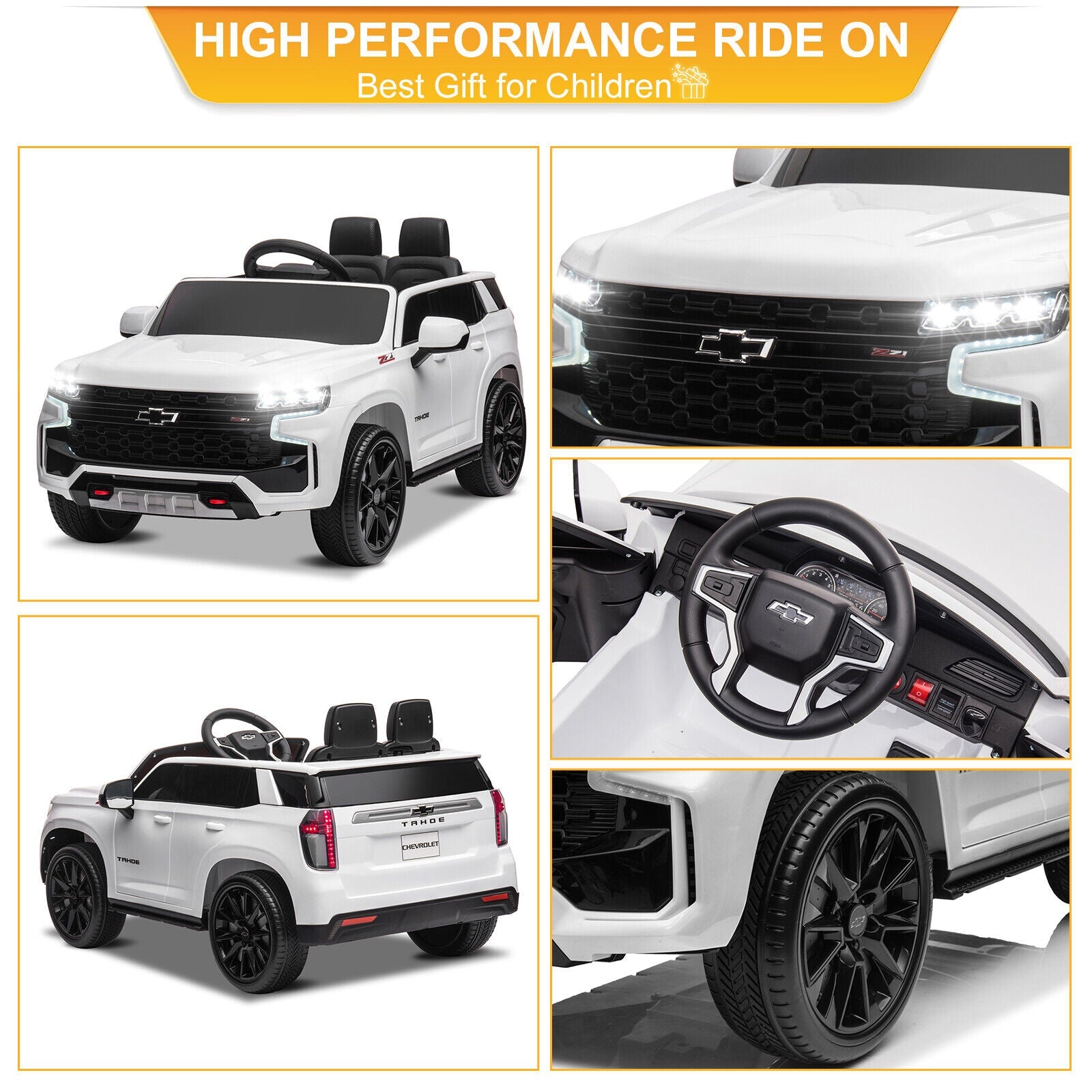 Licensed Chevrolet Silverado GMC 12V Ride-On Car Truck for Kids - White