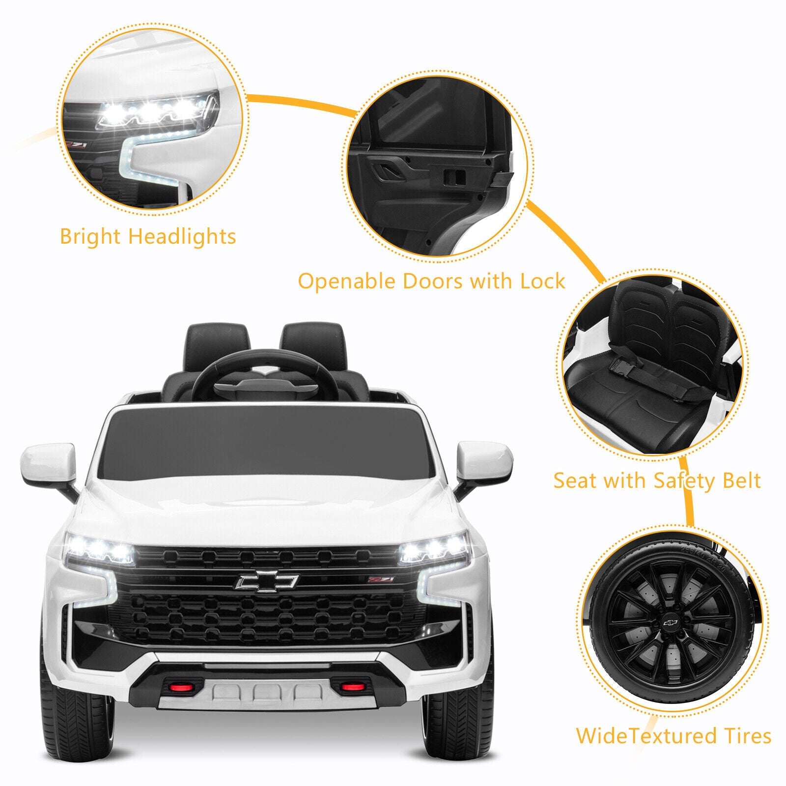 Licensed Chevrolet Silverado GMC 12V Ride-On Car Truck for Kids - White