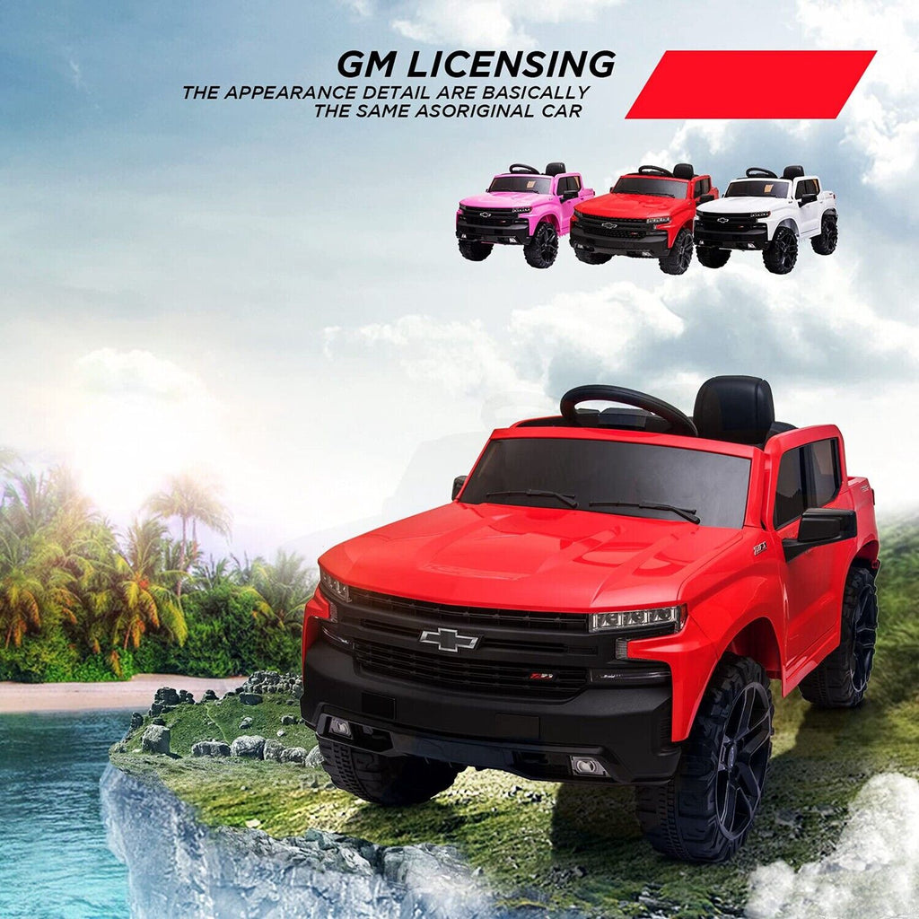 Licensed Chevrolet Silverado GMC Kids' 12V Battery-Powered Ride-On Truck in Red