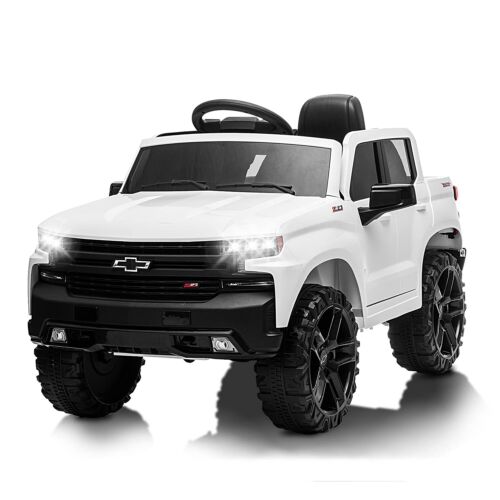 Licensed Chevrolet Silverado GMC Kid's 12V Battery-Powered Ride-On Truck in White