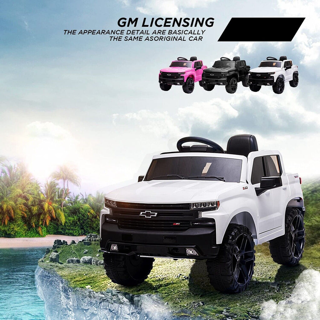 Licensed Chevrolet Silverado GMC Kid's 12V Battery-Powered Ride-On Truck in White