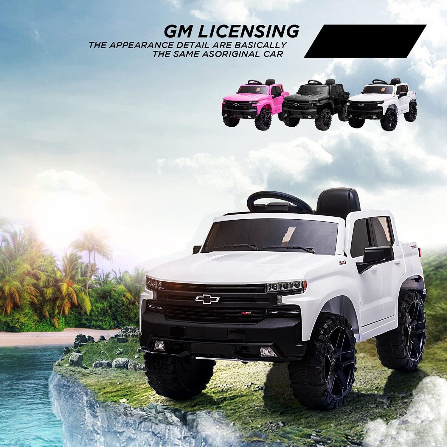 Licensed Chevrolet Silverado GMC Kid's 12V Battery-Powered Ride-On Truck in White