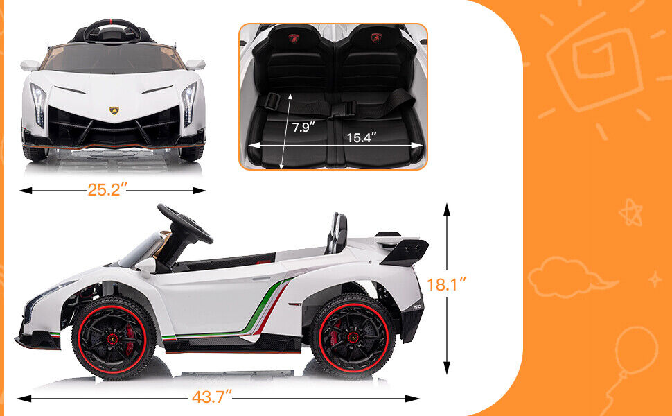 Licensed Lamborghini 12V Battery Powered Ride-On Car for Kids with Remote Control and MP3 Compatibility