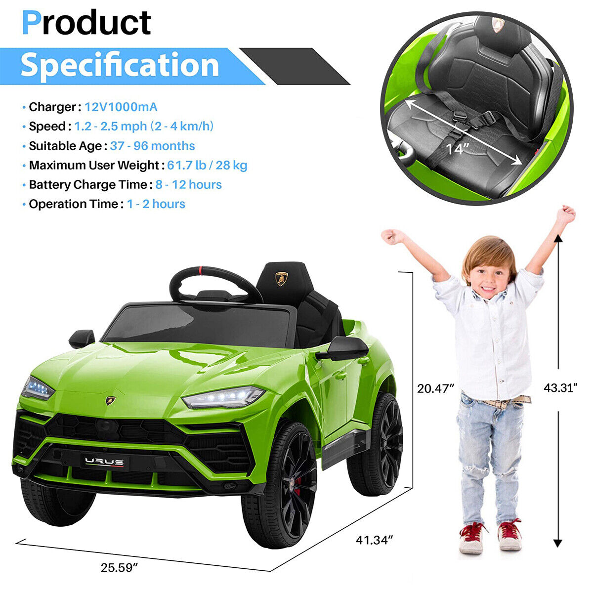 Licensed Lamborghini 12V Ride-On Car with Remote Control, LED Lights, and MP3 Player