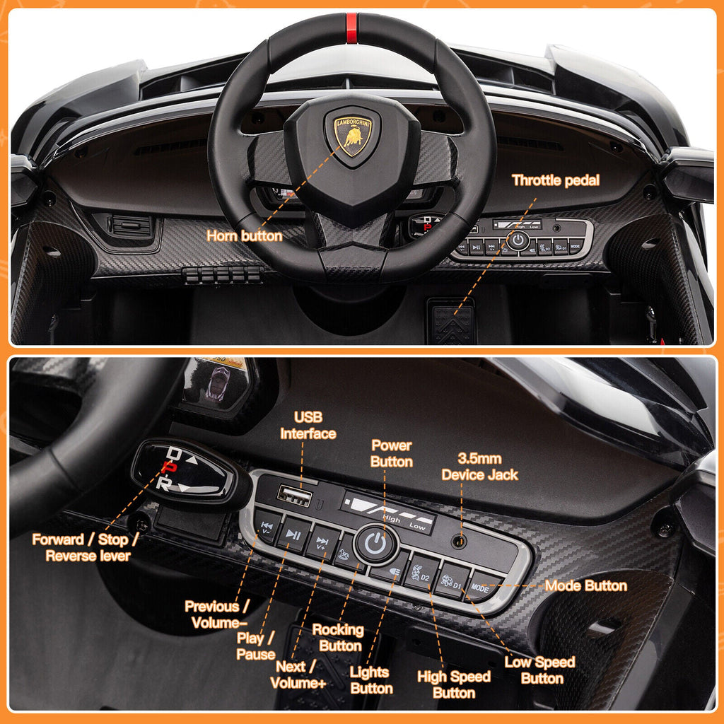 Licensed Lamborghini 2-Seater Electric Ride On Car for Kids with Remote Control - 12V US Version