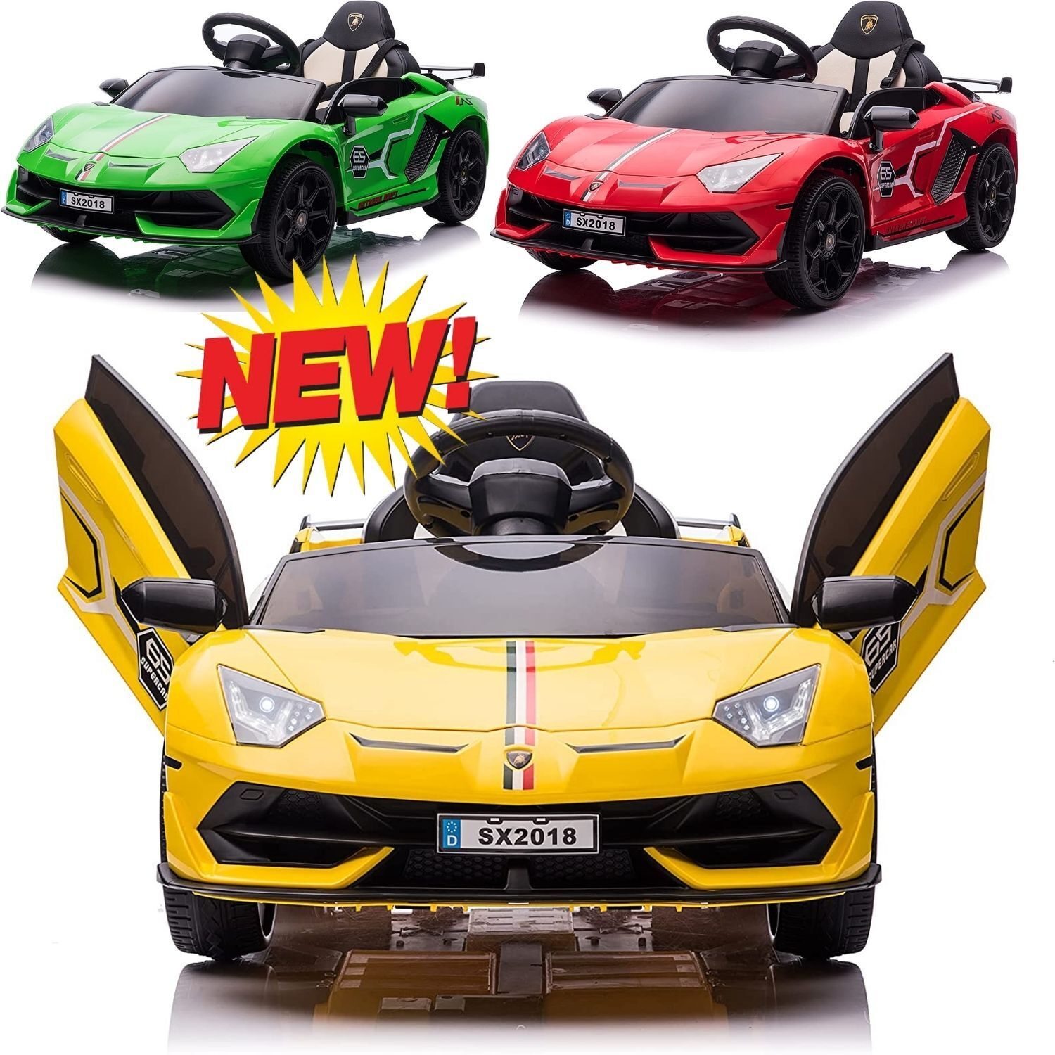12V Licensed Lamborghini Car Toy with Headlights & Hydraulic Door - Electric Ride On for Kids