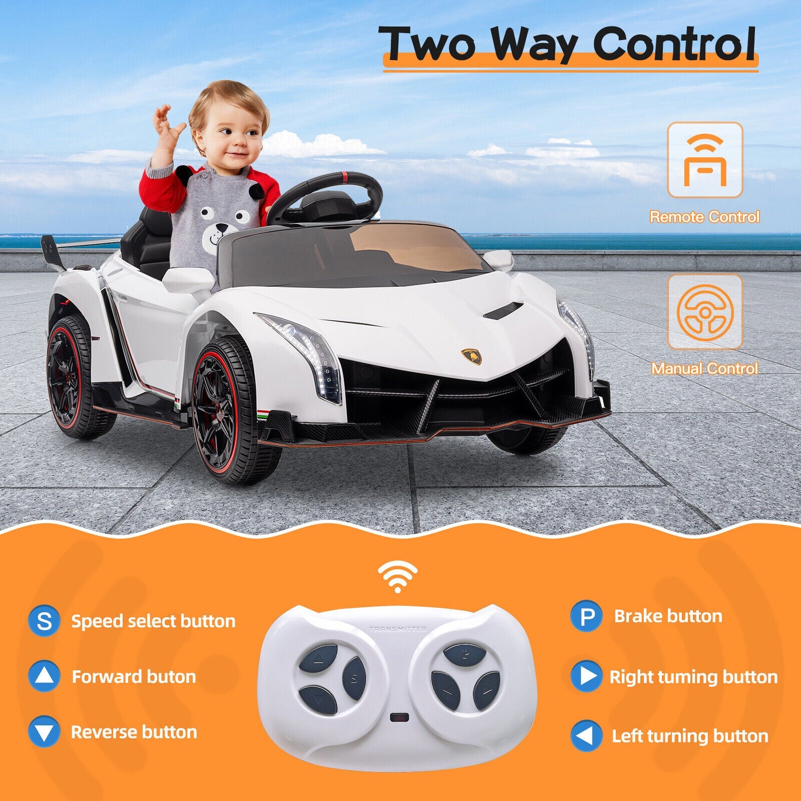 Licensed Lamborghini Electric Ride-On Car for Kids with Remote Control - 12V Vehicle Toy