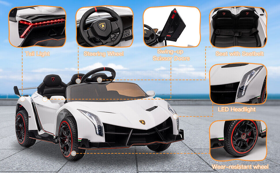 Licensed Lamborghini Electric Ride-On Car for Kids with Remote Control and LED Lights - 12V