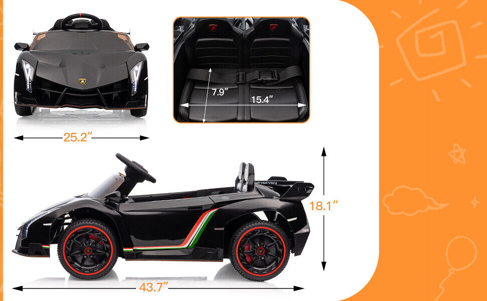 Licensed Lamborghini Electric Ride-On Toy Car for Kids with Remote Control - Black