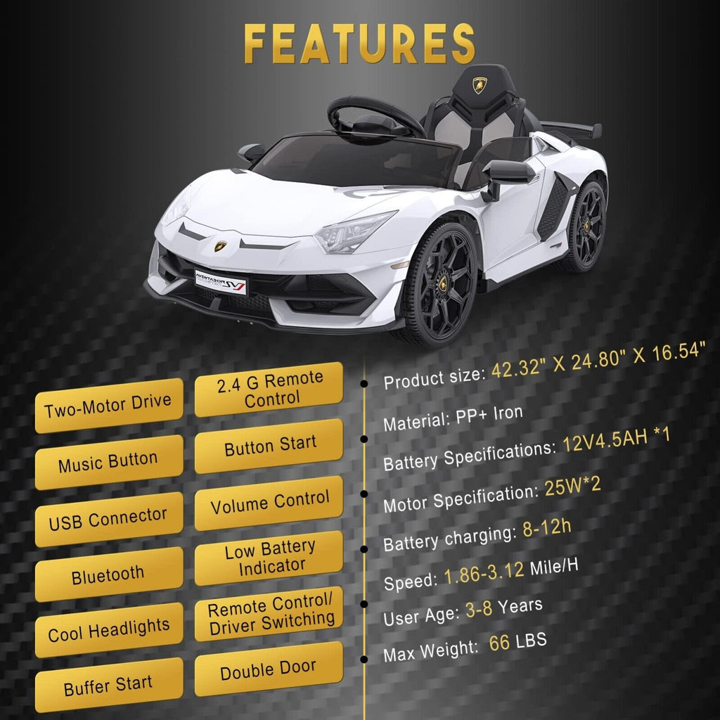 Licensed Lamborghini Kids Ride On Sports Car with Remote Control - 12V Electric Gift