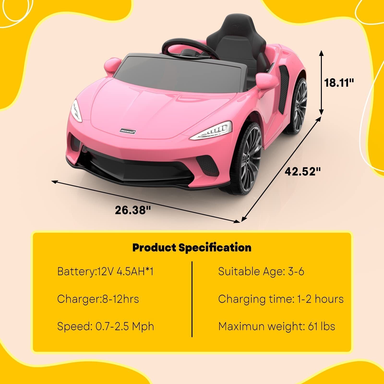 Licensed Lamborghini McLaren 12V Electric Ride-On Car for Kids with Remote Control